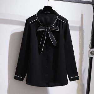 Блуза женская с контрастной отделкой и бантом, цвет черный