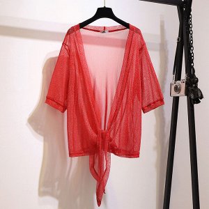 Блуза женская "Накидка" с люрексом полупрозрачная, цвет красный