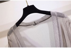 Блуза женская "Накидка" с люрексом полупрозрачная, цвет серый