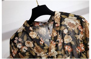 Платье женское с принтом "Цветы" с коротким рукавом, цвет черный/коричневый