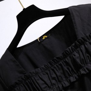 Платье женское с воланами и кружевом с коротким рукавом, цвет черный