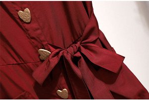 Платье женское с пуговицами в виде сердечек и с коротким рукавом, цвет бордовый
