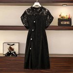 Платье женское кружевное с коротким рукавом, цвет черный