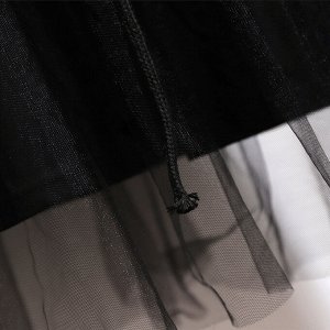 Платье женское с принтом "Надпись" с юбкой-сеткой и с коротким рукавом, цвет черный