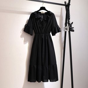 Платье женское с воланами и с коротким рукавом, цвет черный