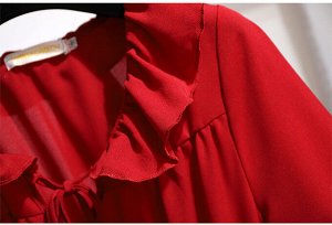 Платье женское с воланами и с коротким рукавом, цвет красный