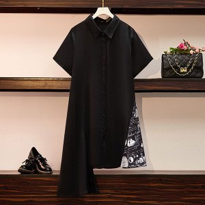Платье женское ассиметричного кроя с коротким рукавом, цвет черный