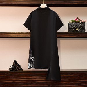 Платье женское ассиметричного кроя с коротким рукавом, цвет черный