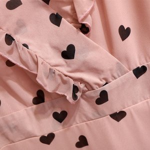 Платье женское с принтом "Сердечки" и с коротким рукавом, цвет розовый