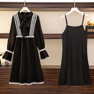 Костюм женский (платье + комбинация), цвет черный