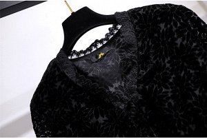 Блуза женская бархатная с цветочным узором, цвет черный