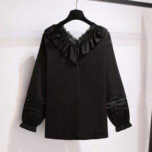 Блуза женская с рюшами и кружевом, цвет черный