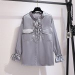 Блуза женская &quot;Атласная&quot; с завязками, цвет серый