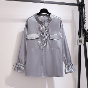 Блуза женская "Атласная" с завязками, цвет серый