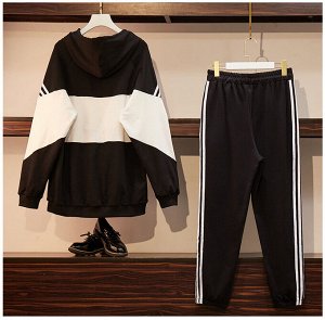 Женский спортивный костюм (толстовка + брюки), цвет черный/белый