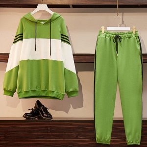 Женский спортивный костюм (толстовка + брюки), цвет зеленый/белый