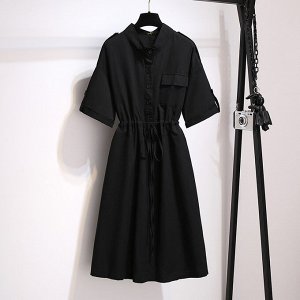 Платье женское в стиле "Сафари" с коротким рукавом, цвет черный