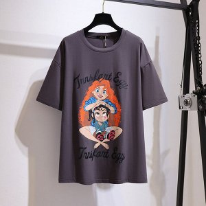 Женская футболка с принтом "Герои мультика "Ральф"", цвет серый