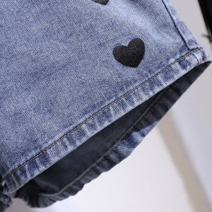 Шорты женские джинсовые с сердечками, цвет голубой