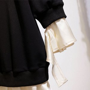 Платье женское с имитацией многослойности в стиле "Свитшот" с длинным рукавом, цвет черный/молочный