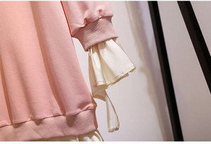 Платье женское с имитацией многослойности в стиле "Свитшот" с длинным рукавом, цвет розовый/молочный