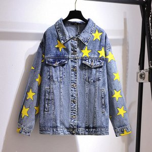 Куртка женская джинсовая с принтом "Звезды", цвет голубой