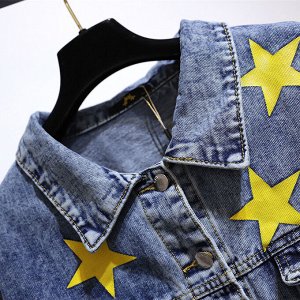 Куртка женская джинсовая с принтом "Звезды", цвет голубой
