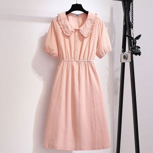 Платье женское с воротничком приталенное, цвет розовый