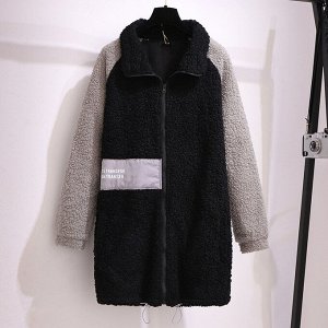 Женское пальто из эко меха, цвет черый/серый