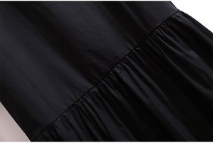 Платье женское на пуговицах с воротничком и с коротким рукавом, цвет черный