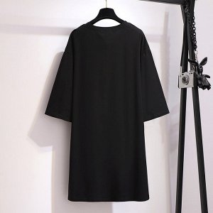 Платье женское свободного кроя с декором "Бантики" с коротким рукавом, цвет черный
