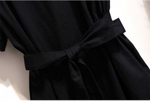 Платье женское на пуговицах с поясом и с коротким рукавом, цвет черный