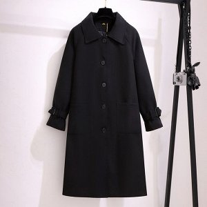 Женское твидовое пальто, длина миди, цвет черный