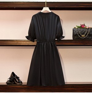 Платье женское на пуговицах приталенное с коротким рукавом, цвет черный
