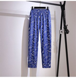 Костюм женский (рубашка + брюки), мелкий принт, цвет синий