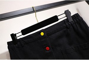 Юбка женская джинсовая с кармашками и пуговицами укороченная, цвет черный