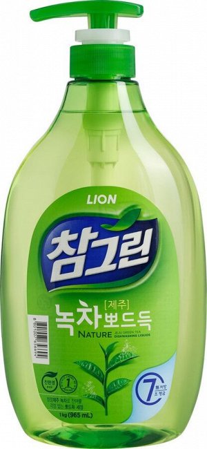CJ LION средство для мытья посуды, фруктов, овощей Chamgreen Зеленый чай 1000 гр (насос)