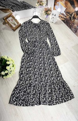 Платье Женское 7007 "Мелкие Полевые Цветочки" Черное