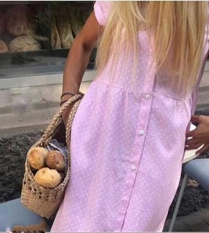 Платье Женское 7007 "Мелкий Горошек - Пуговицы" Розовое