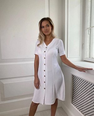 Платье Женское 7007 "Однотон - На Пуговицах" Белое