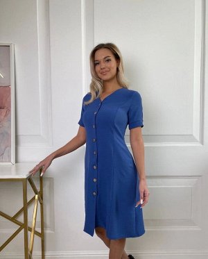 Платье Женское 7007 "Однотон - На Пуговицах" Синее