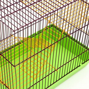 Клетка для грызунов 3 этажа с металлическими полками и лесенками, 36 х 24 х 38 см, зелёная