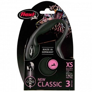 Рулетка Flexi  New Classic XS (до 8 кг) 3 м трос, черная