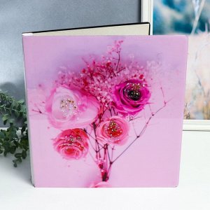 Фотоальбом магнитный 20 листов "Нежный розовый букет" в коробке, дерево, стразы 34х4х33 см