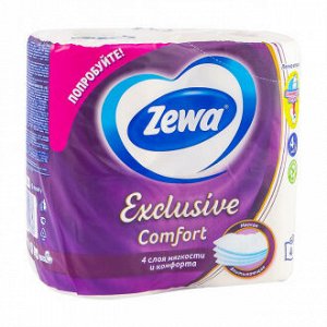 Туалетная бумага, Zewa, Exclusive Comfort, 4 слоя, 4 рулона