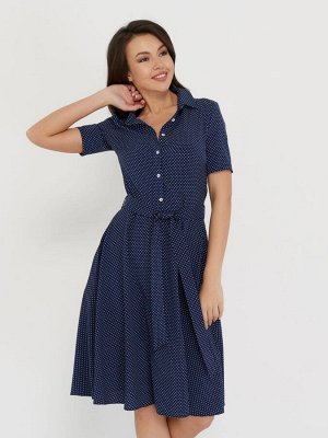 Платье рубашка женское миди короткий рукав цвет Темно-синий (мелкий горох) SHIRT