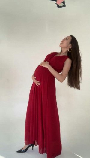 Платье макси красное для беременных и кормящих