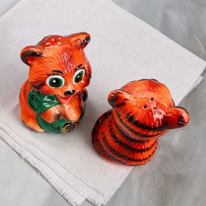 Набор для специй &quot;Тигры&quot;, цвет оранжевый, глянец, керамика, 0.3 л, микс