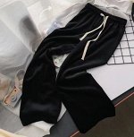 Женские широкие брюки на резинке, цвет черный
