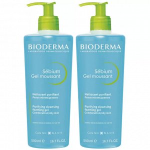 Биодерма Набор: Очищающий гель для жирной и проблемной кожи, 2х500 мл (Bioderma, Sebium)